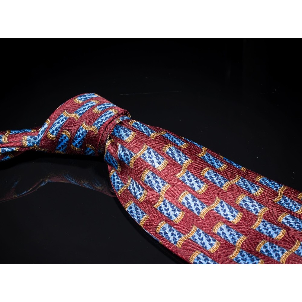 Countess Mara Maroon Light Blue Geometric 100% Silk Men's Designer Tie Italy